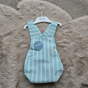 Salopette Juliana Verde Acqua a Righe Bianche